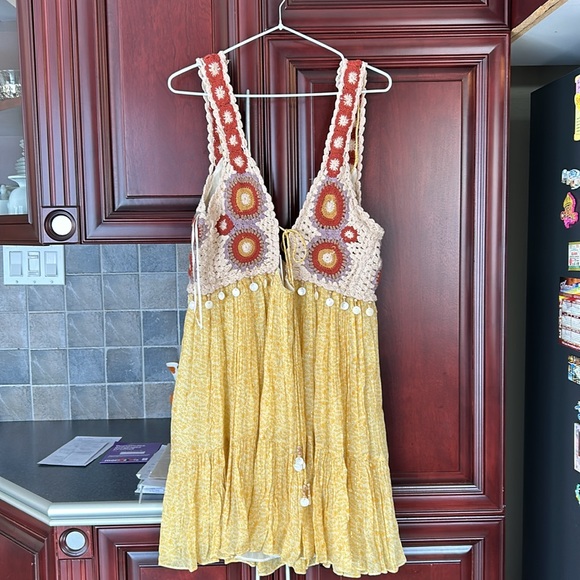 ZARA bohemian crochet light yellow dress size small - Picture 10 of 15